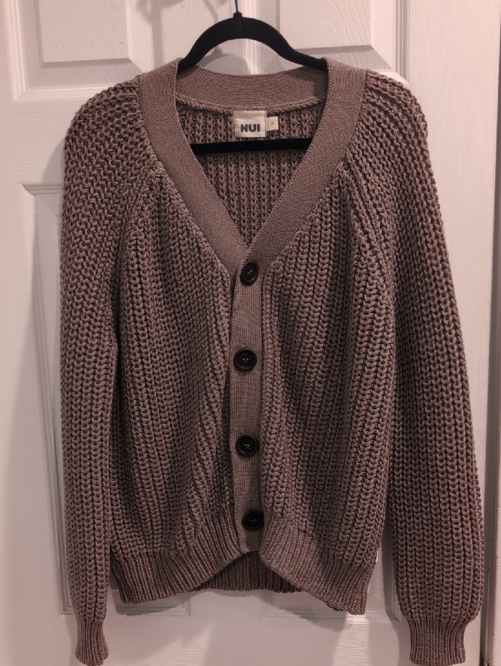 Nui Chunky Taupe Button-Up Knit Cardigan